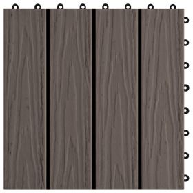 vidaXL 11 pcs Decking Tiles Deep Embossed WPC 11.8"x11.8" 1 sqm Dark Brown