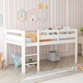 [Pick Up Unavailable of UPS] Twin Wood Loft Bed Low Loft Beds for Kids with Ladder,Twin,White