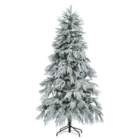 6 Feet Pre-installed Spruce Snow Cover Christmas Tree With 300 Multi-color LED Lights