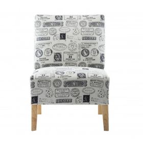 Modern Letter Printed Fabric Accent Chair Living Room Armless Chair with Natural color Wood Leg