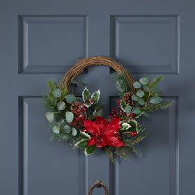 23.5 Inches Poinsettia,Berry,Eucalyptus Half Wreath