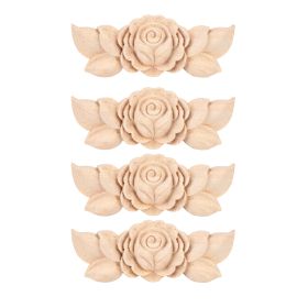 4Pcs Flower Carved Corner Onlay Applique Door Cabinet Vintage Style Furniture Decor(D)