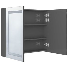 vidaXL LED Bathroom Mirror Cabinet Shining Grey 80x12x68 cm