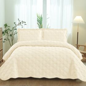 Velvet Embroidered Quilt Set - Rice White