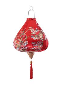 Painted Chinese Cloth Lantern Traditional Red Flowers Home Garden Hanging Decorative Lampshade 14"