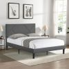 Full Size Upholstered Platform Bed Frame with Headboard;  Strong Wood Slat Support;  Mattress Foundation;  No Box Spring Needed;  Easy Assembly;  Gray