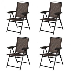 Beach & Garden Lawn 4 Pcs Folding Sling Chairs With Steel Armrest And Adjustable Back