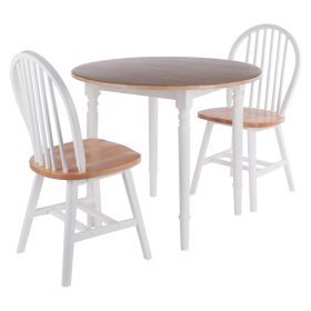 Sorella 3-Pc Drop Leaf Dining Table with Windsor Chairs; Natural and White