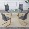 Table and chair set, circular dining table, glass tabletop with a diameter of 40 inches and gold-plated metal legs