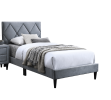 Twin Size Bed w Adjustable Headboard 1pc Bedframe, Grey Velvet Upholstered Youth Bedroom Furniture