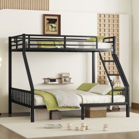 Twin XL Over Queen Metal Bunk Bed with Ladder and Slats Support for Adults Teens, Black