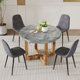 A modern and practical circular dining table. Made of MDF tabletop and wooden MDF table legs. A set of 4 cushioned chairs. CT-403 B0501A