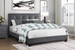 1pc Queen Platform Bed Dark Gray Velvet Upholstered Adjustable Height Headboard Button Tufted Solid Wood Bedroom Furniture