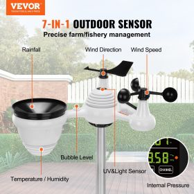 VEVOR 7-in-1 Wireless Weather Station, 7.5 in Large Color Display, Digital Home Weather Station Indoor Outdoor