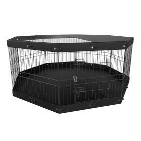 VEVOR Dog Playpen, 8 Panels Foldable Metal Dog Exercise Pen with Top Cover and Bottom Pad, 24" H Pet Fence Puppy Crate Kennel