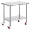 VEVOR Stainless Steel Work Table 36x24 Inch with 4 Wheels Commercial Food Prep Worktable with Casters Heavy Duty Work Table for Commercial Kitchen Res