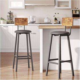 Bar stool 2-piece set, black dining table chair with backrest and footrest, thick cushion stool, kitchen island for dining kitchen counter