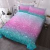 Colorful Glitter Bedding Girly Turquoise Blue Pink and Purple Pastel Colors Duvet Cover 3 Piece Trendy Bed Spreads Queen Size Comforter Cover Sets for