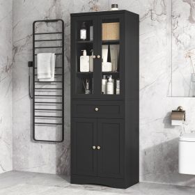 Tall Bathroom Storage Cabinet, Cabinet with Four Doors and Drawers, Adjustable Shelf, MDF Board