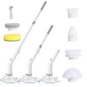 IAGREEA shower scrubber with 6 Replaceable Brush Heads, IPX6 Waterproof Cordless Power Cleaning Brush with Adjustable Extension Handle