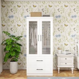 Armoire Wardrobe Closet with 2 Glass Closet Doors