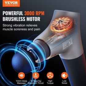 VEVOR Massage Gun Deep Tissue, Percussion Muscle Massager for Athletes - with 6 Speed Levels & 4 Massage Heads, 12V 2500mAh Batteries