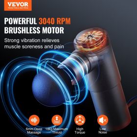 VEVOR Massage Gun Deep Tissue, Percussion Mini Muscle Massage Gun for Athletes - with 4 Speed Levels & 4 Massage Heads, 12V 2500mAh Batteries