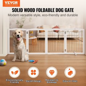 VEVOR Free Standing Dog Gate, 32" H x 96.5" W Freestanding Pet Gate, 4 Panels Foldable Dog Gate for Wide and Narrow Passageways