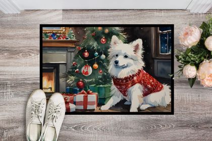 American Eskimo Cozy Christmas Doormat Front Door Mat Indoor Outdoor Rugs for Entryway, Non Slip Washable Low Pile, 24H X 36W