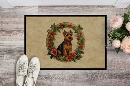 Welsh Terrier Christmas Flowers Doormat Front Door Mat Indoor Outdoor Rugs for Entryway, Non Slip Washable Low Pile, 24H X 36W