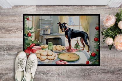 Doberman Pinscher Christmas Cookies Doormat Front Door Mat Indoor Outdoor Rugs for Entryway, Non Slip Washable Low Pile, 24H X 36W