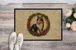 Sheltie Christmas Flowers Doormat Front Door Mat Indoor Outdoor Rugs for Entryway, Non Slip Washable Low Pile, 24H X 36W