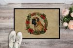 Mastiff Christmas Flowers Doormat Front Door Mat Indoor Outdoor Rugs for Entryway, Non Slip Washable Low Pile, 24H X 36W