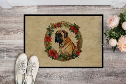 Mastiff Christmas Flowers Doormat Front Door Mat Indoor Outdoor Rugs for Entryway, Non Slip Washable Low Pile, 24H X 36W