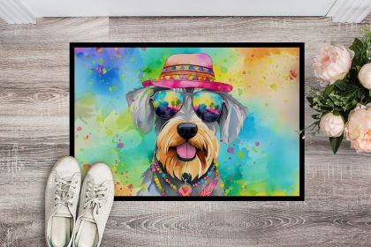 Schnauzer Hippie Dawg Doormat Front Door Mat Indoor Outdoor Rugs for Entryway, Non Slip Washable Low Pile, 24H X 36W