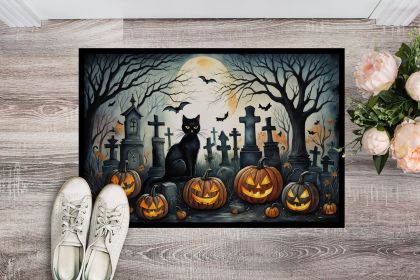 Black Cat Spooky Halloween Doormat Front Door Mat Indoor Outdoor Rugs for Entryway, Non Slip Washable Low Pile, 24H X 36W