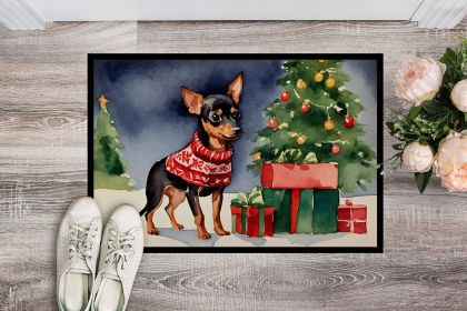 Miniature Pinscher Cozy Christmas Doormat Front Door Mat Indoor Outdoor Rugs for Entryway, Non Slip Washable Low Pile, 24H X 36W