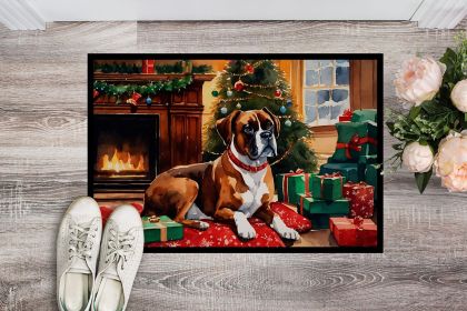 Boxer Cozy Christmas Doormat Front Door Mat Indoor Outdoor Rugs for Entryway, Non Slip Washable Low Pile, 24H X 36W