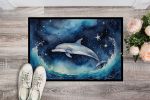 Dolphin in a Starry Sea Doormat Front Door Mat Indoor Outdoor Rugs for Entryway, Non Slip Washable Low Pile, 24H X 36W