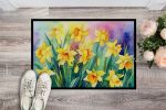 Daffodils in Watercolor Doormat Front Door Mat Indoor Outdoor Rugs for Entryway, Non Slip Washable Low Pile, 24H X 36W