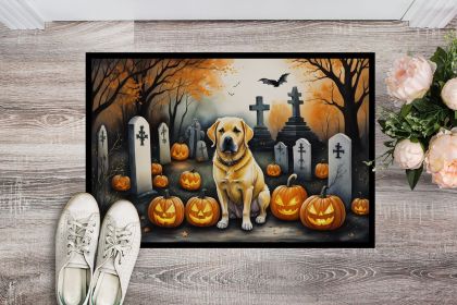 Yellow Labrador Retriever Spooky Halloween Doormat Front Door Mat Indoor Outdoor Rugs for Entryway, Non Slip Washable Low Pile, 24H X 36W