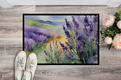 Lavender in Watercolor Doormat Front Door Mat Indoor Outdoor Rugs for Entryway, Non Slip Washable Low Pile, 24H X 36W