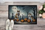 Akita Spooky Halloween Doormat Front Door Mat Indoor Outdoor Rugs for Entryway, Non Slip Washable Low Pile, 24H X 36W