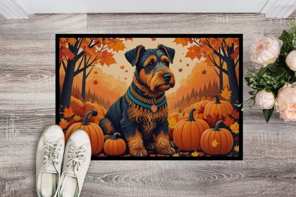 Airedale Terrier Fall Doormat Front Door Mat Indoor Outdoor Rugs for Entryway, Non Slip Washable Low Pile, 24H X 36W