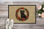 Affenpinscher Christmas Flowers Doormat Front Door Mat Indoor Outdoor Rugs for Entryway, Non Slip Washable Low Pile, 24H X 36W