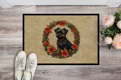 Affenpinscher Christmas Flowers Doormat Front Door Mat Indoor Outdoor Rugs for Entryway, Non Slip Washable Low Pile, 24H X 36W