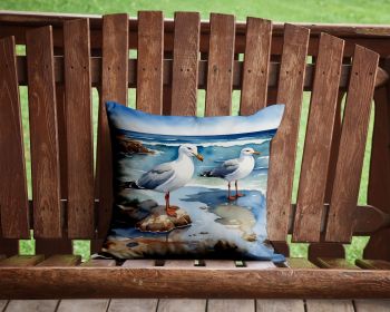 Gulls Scavenging Throw Pillow Machine Washable, Indoor Outdoor Decorative Pillow for Couch, Bed or Patio, 14Hx14W