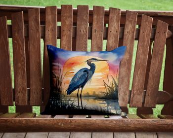 Blue Heron Setting Sun Throw Pillow Machine Washable, Indoor Outdoor Decorative Pillow for Couch, Bed or Patio, 14Hx14W