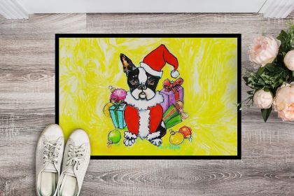 Boston Terrier Stinker That Stole Christmas Doormat Front Door Mat Indoor Outdoor Rugs for Entryway, Non Slip Washable Low Pile, 24H X 36W