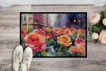 New York Roses in Watercolor Doormat Front Door Mat Indoor Outdoor Rugs for Entryway, Non Slip Washable Low Pile, 24H X 36W